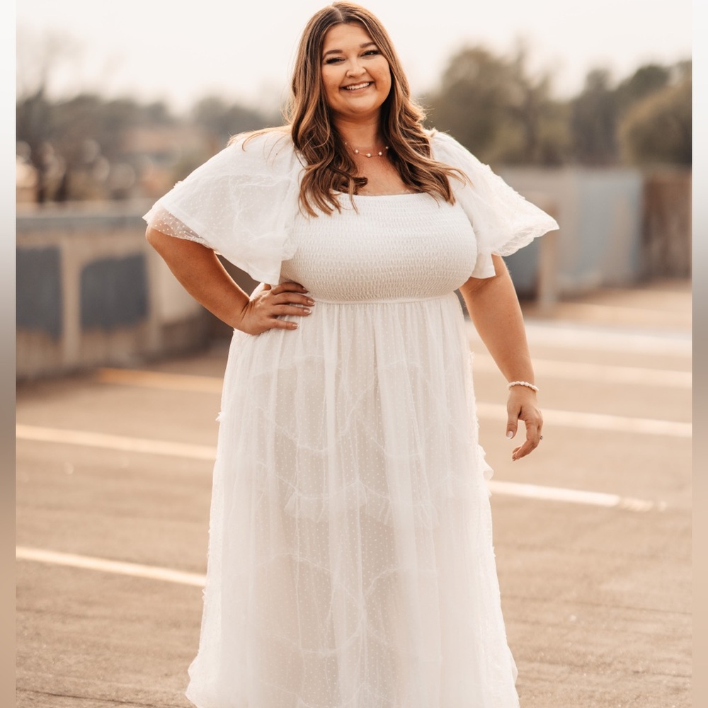 Polagram Swissdot Tulle White Women's Maxi Dress